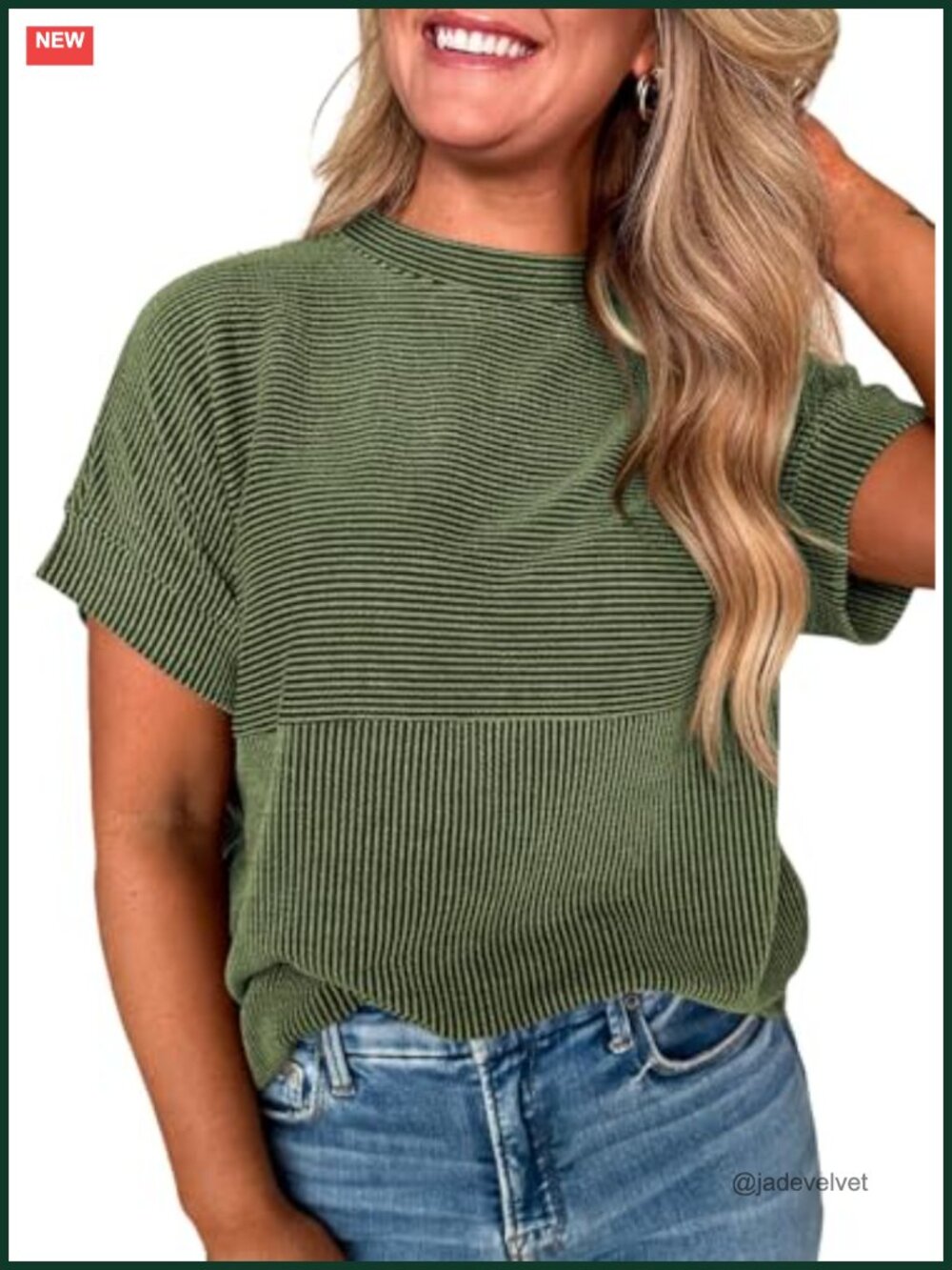 Women's Short Sleeve Ribbed Knit Striped Tee Crewneck Summer Casual Top